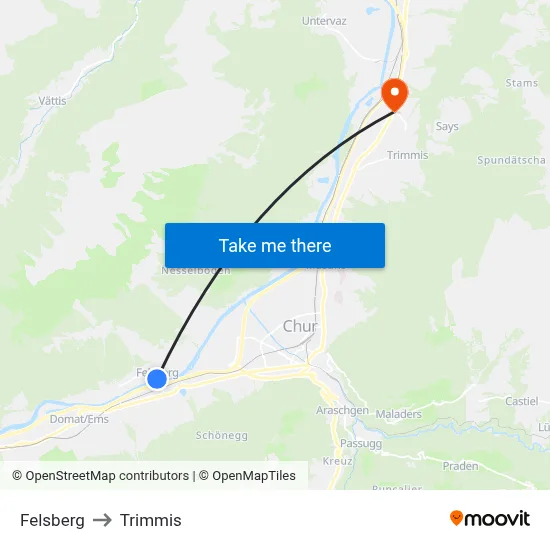 Felsberg to Trimmis map