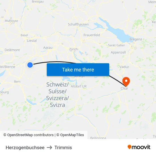 Herzogenbuchsee to Trimmis map