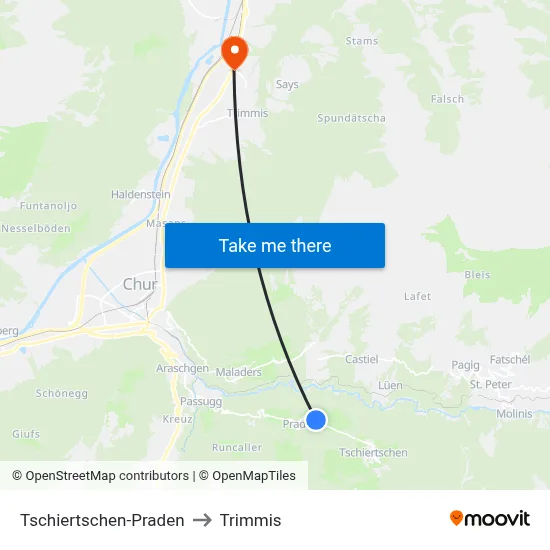 Tschiertschen-Praden to Trimmis map