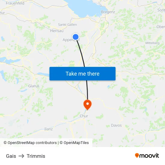 Gais to Trimmis map