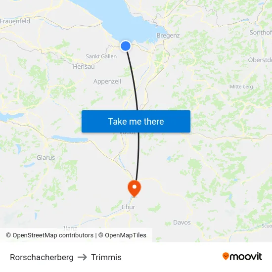 Rorschacherberg to Trimmis map