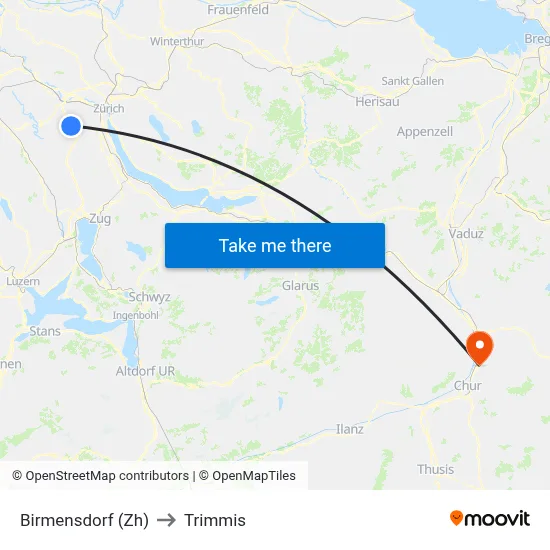 Birmensdorf (Zh) to Trimmis map