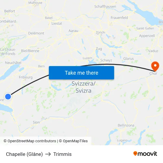 Chapelle (Glâne) to Trimmis map