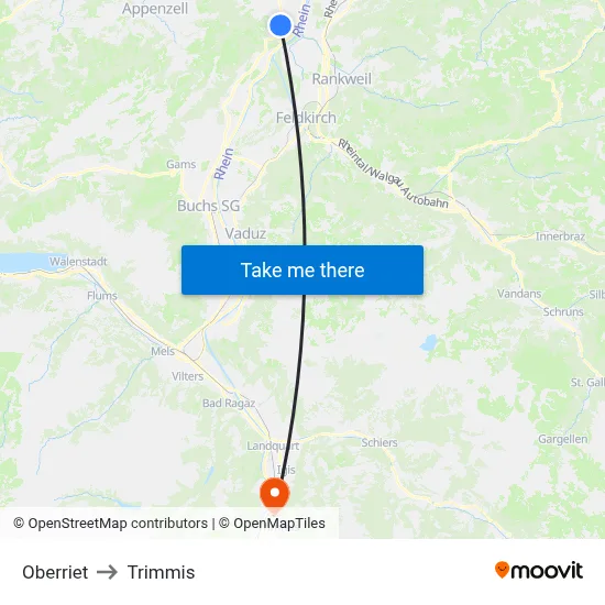 Oberriet to Trimmis map