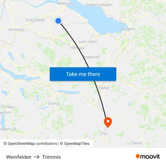 Weinfelden to Trimmis map