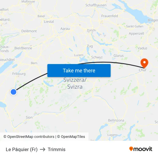 Le Pâquier (Fr) to Trimmis map