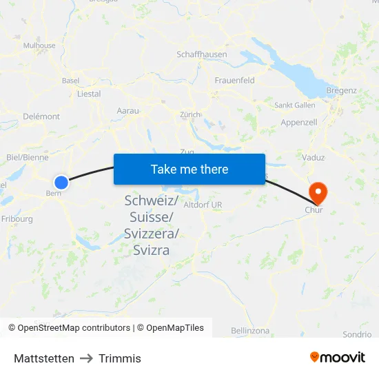Mattstetten to Trimmis map