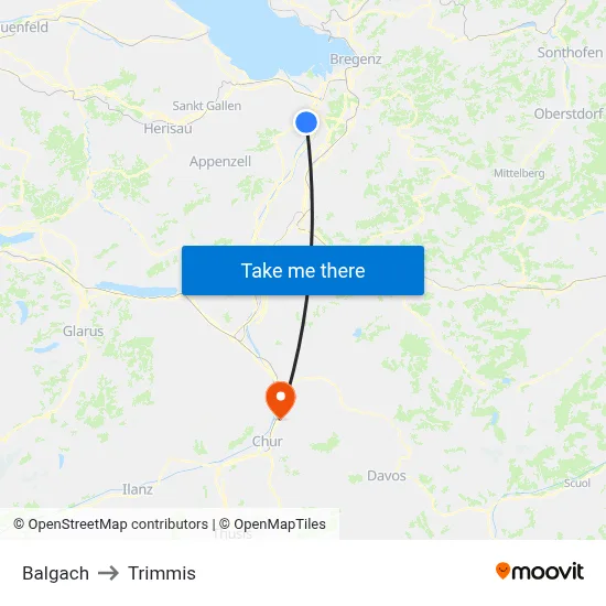 Balgach to Trimmis map