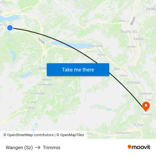 Wangen (Sz) to Trimmis map
