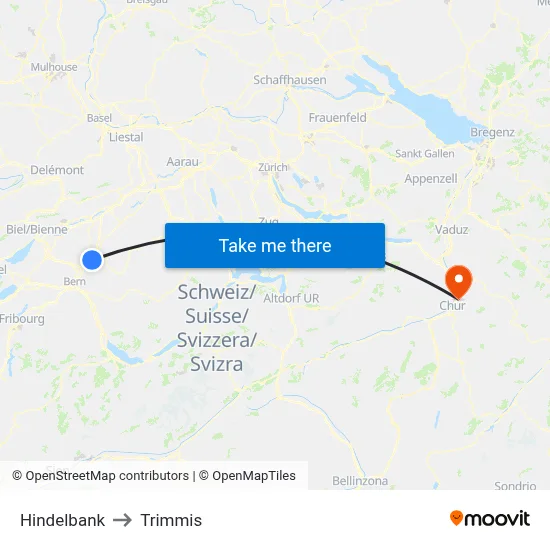 Hindelbank to Trimmis map