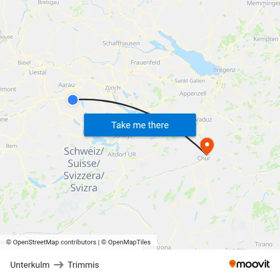 Unterkulm to Trimmis map