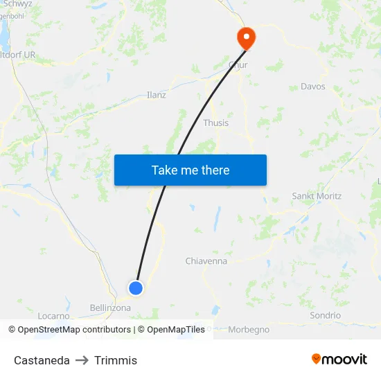Castaneda to Trimmis map