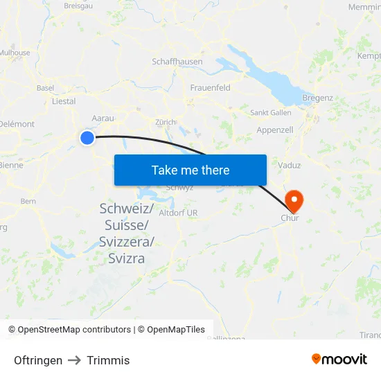 Oftringen to Trimmis map