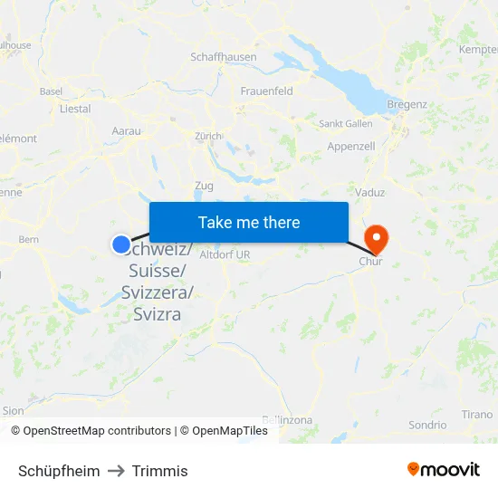 Schüpfheim to Trimmis map