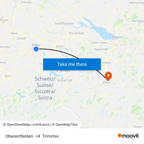 Oberentfelden to Trimmis map