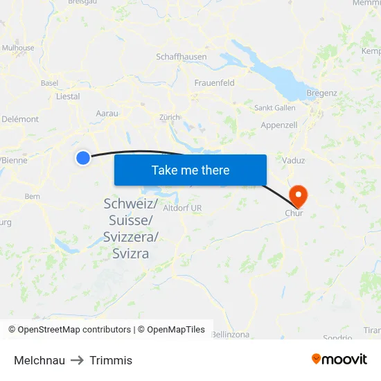 Melchnau to Trimmis map