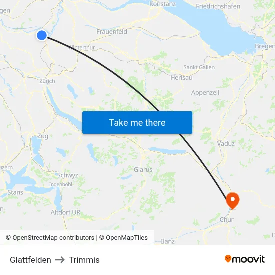 Glattfelden to Trimmis map