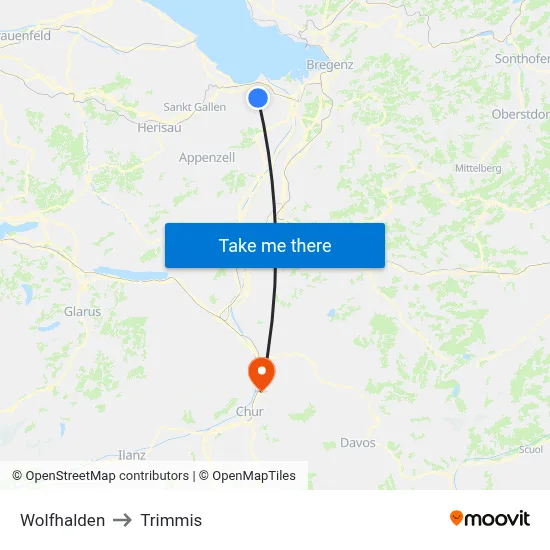 Wolfhalden to Trimmis map