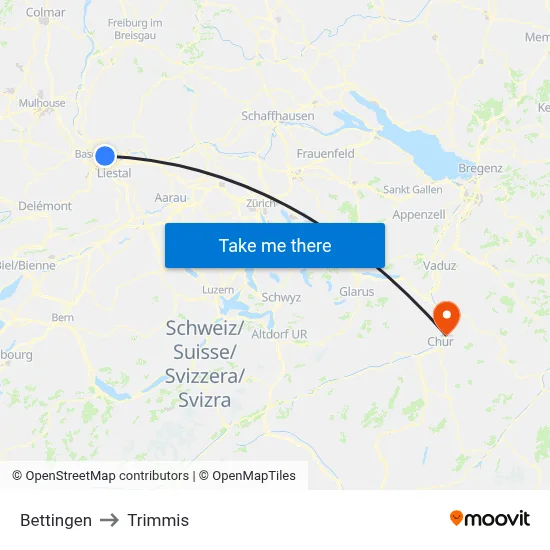 Bettingen to Trimmis map