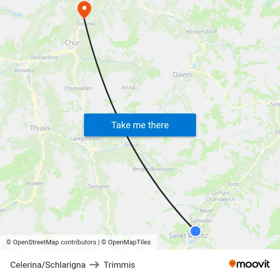 Celerina/Schlarigna to Trimmis map