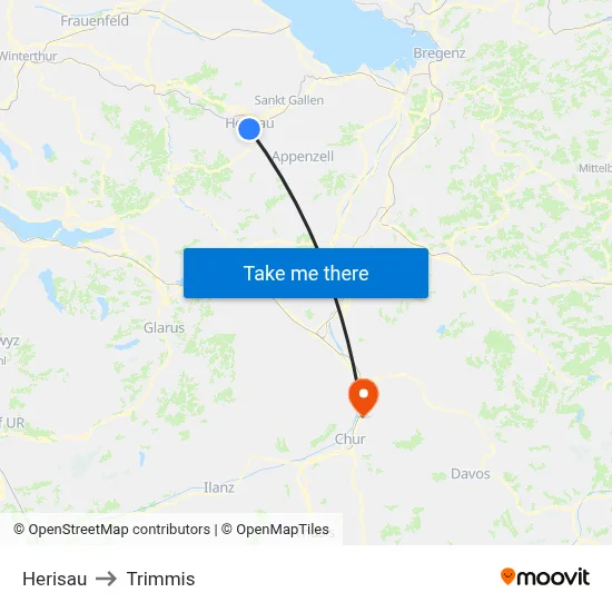 Herisau to Trimmis map