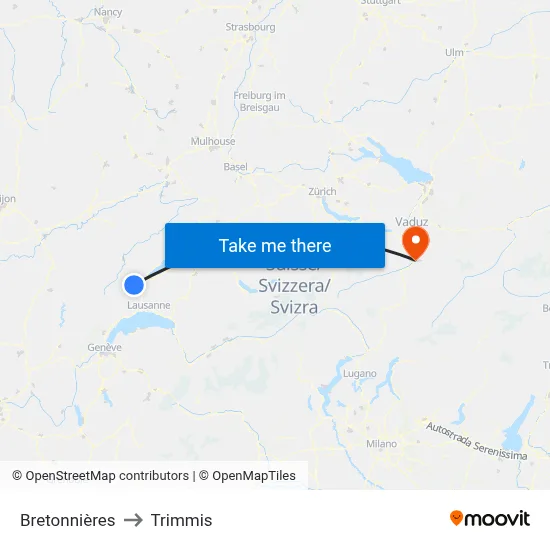 Bretonnières to Trimmis map