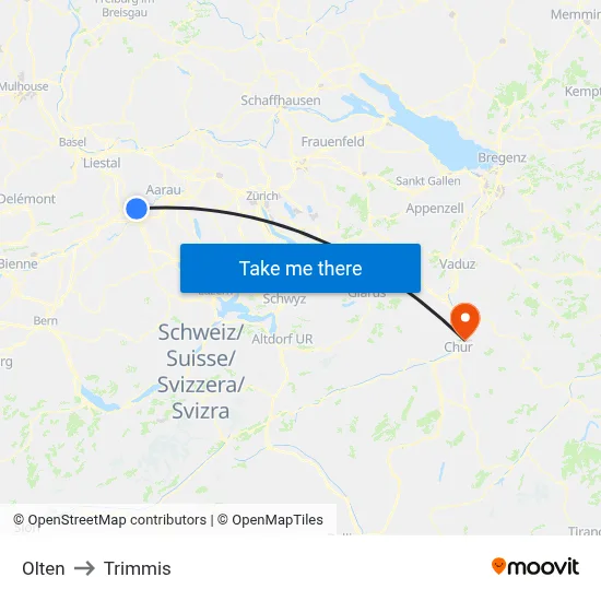 Olten to Trimmis map