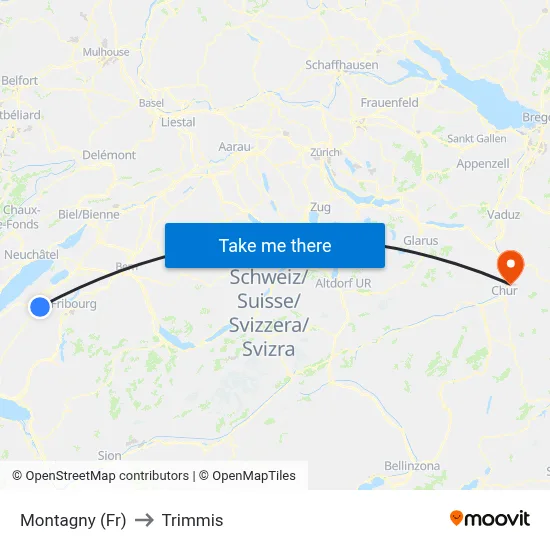 Montagny (Fr) to Trimmis map