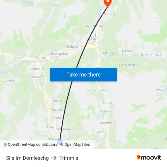 Sils Im Domleschg to Trimmis map