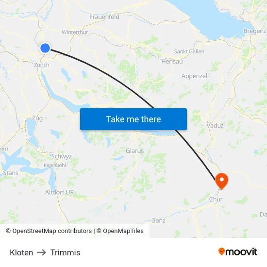 Kloten to Trimmis map