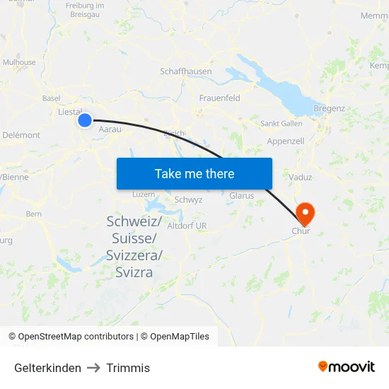 Gelterkinden to Trimmis map