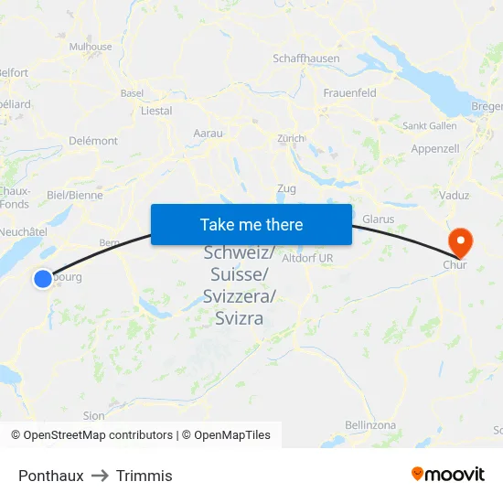Ponthaux to Trimmis map