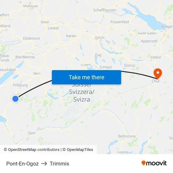 Pont-En-Ogoz to Trimmis map
