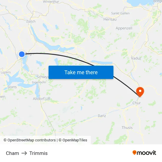Cham to Trimmis map