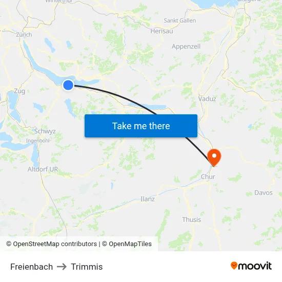 Freienbach to Trimmis map