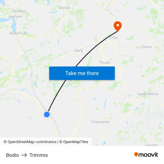 Bodio to Trimmis map