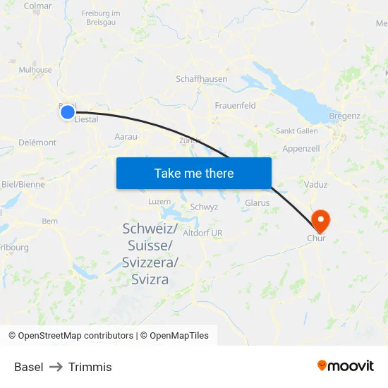 Basel to Trimmis map