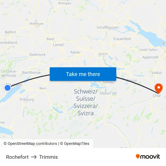 Rochefort to Trimmis map
