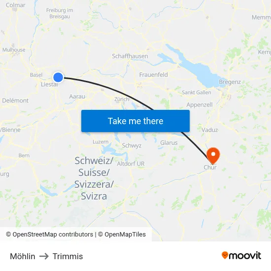 Möhlin to Trimmis map