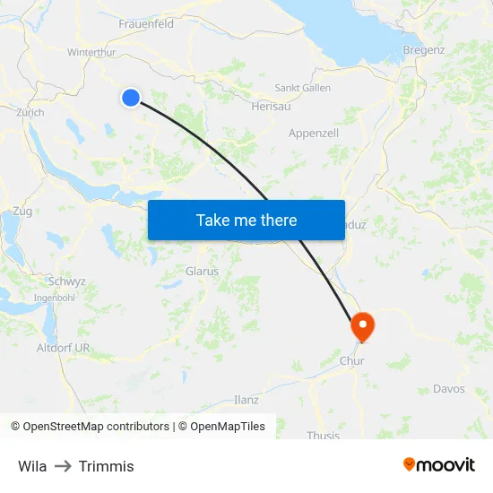 Wila to Trimmis map
