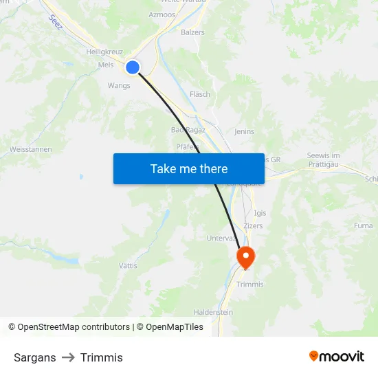 Sargans to Trimmis map