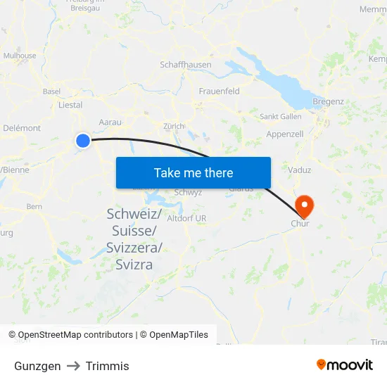 Gunzgen to Trimmis map