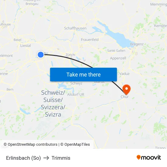 Erlinsbach (So) to Trimmis map