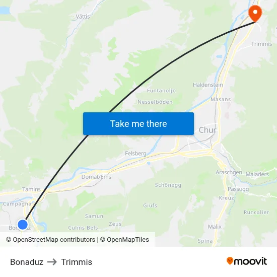 Bonaduz to Trimmis map