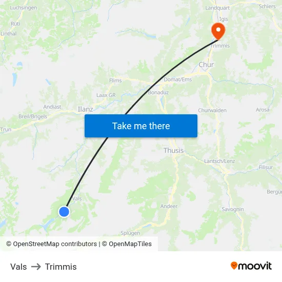 Vals to Trimmis map