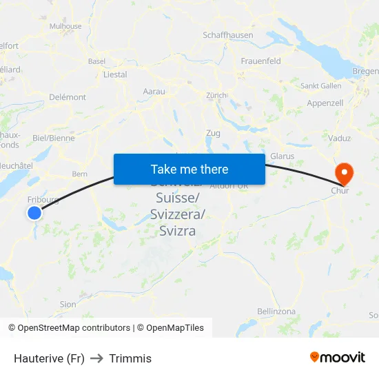 Hauterive (Fr) to Trimmis map