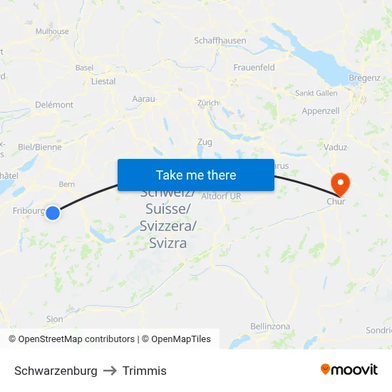 Schwarzenburg to Trimmis map
