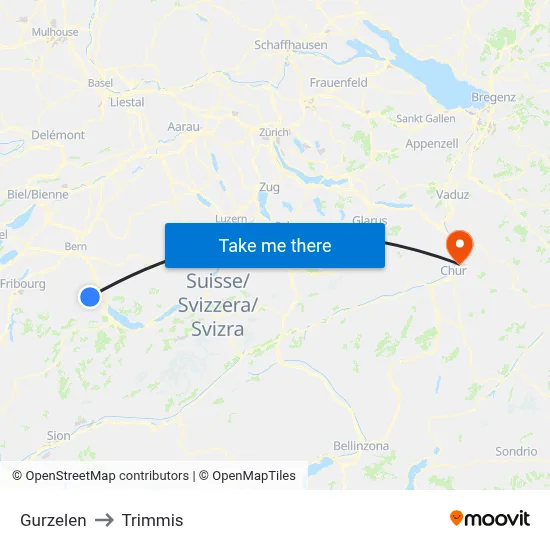 Gurzelen to Trimmis map