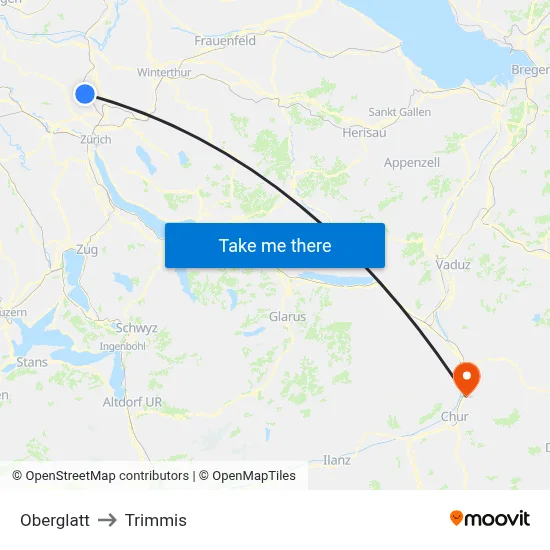 Oberglatt to Trimmis map