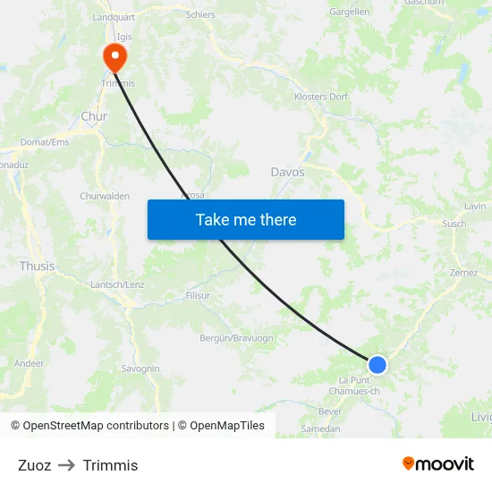 Zuoz to Trimmis map